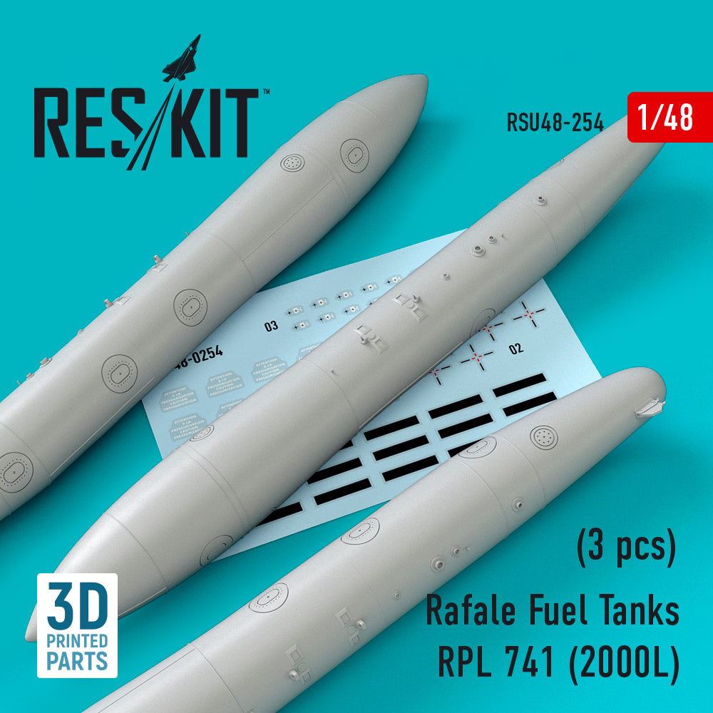 Dassault Rafale Fuel Tanks RPL 741 (2000L) (3 pcs) (3D-Printed) (designed to used with Hobby Boss and Revell kits)