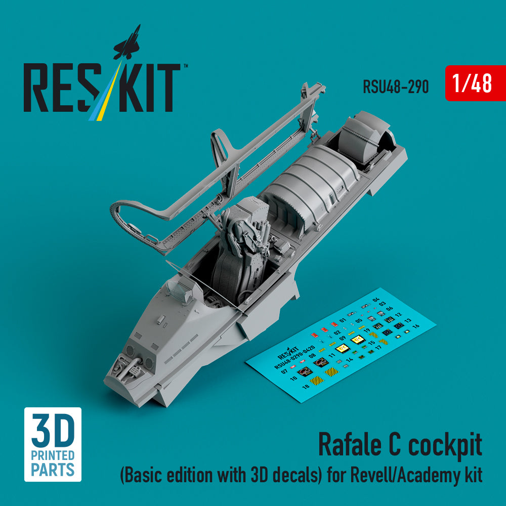 Dassault Rafale C cockpit (Basic edition with 3D-decals) (designed to used with Heller, Hobby Boss and Revell kits) (3D-Printed)