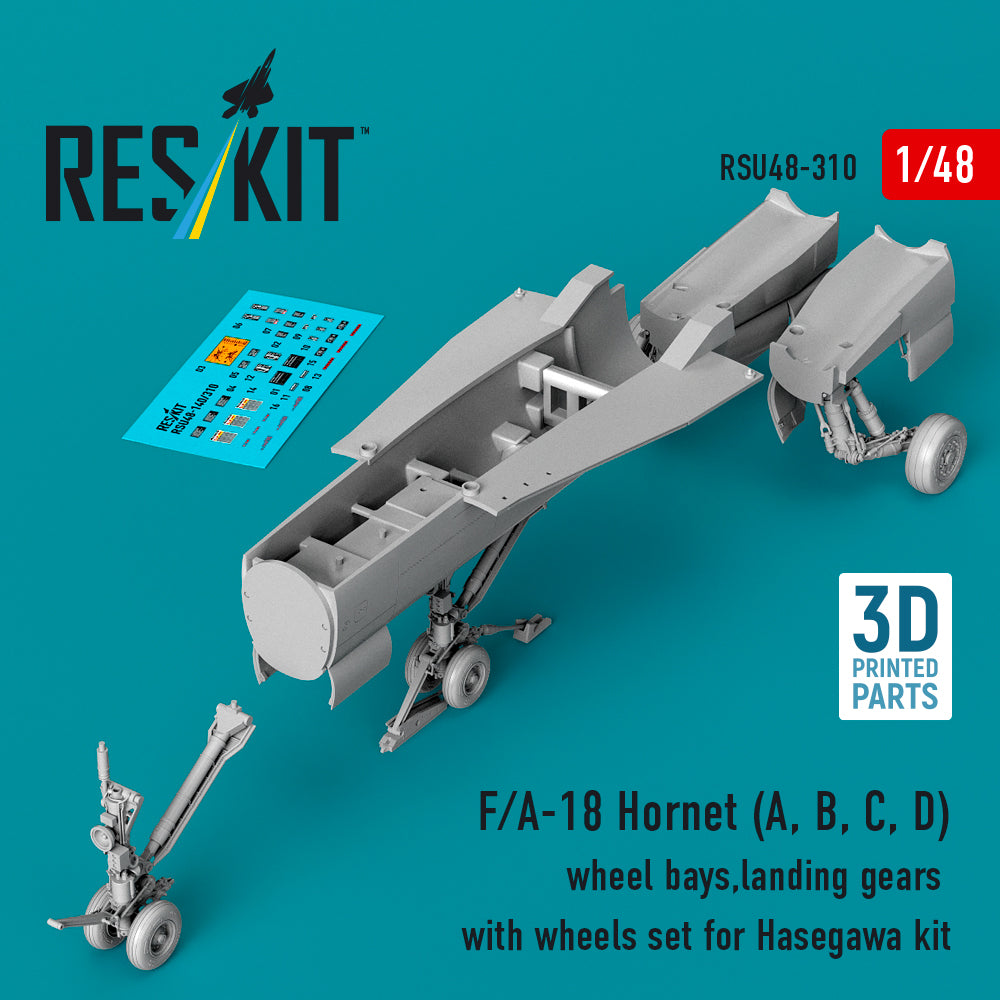 F/A-18 Hornet (A, B, C, D) wheel bays, landing gears with wheels set (designed to be used with Hasegawa kits) (3D Printed)