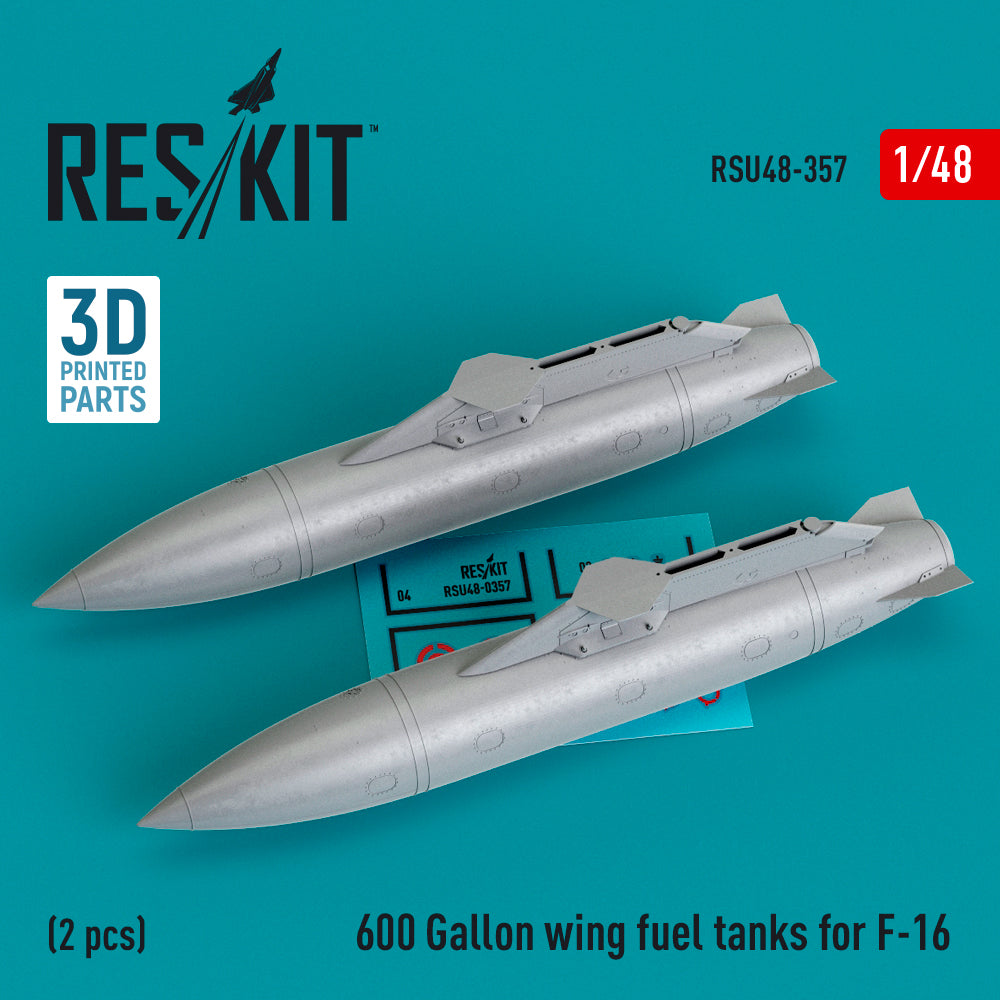 600 Gallon wing fuel tanks for Lockheed-Martin F-16CJ/DJ Block 50/52, 50/52+, F-16I Sufa (2 pcs) (3D-Printed)
