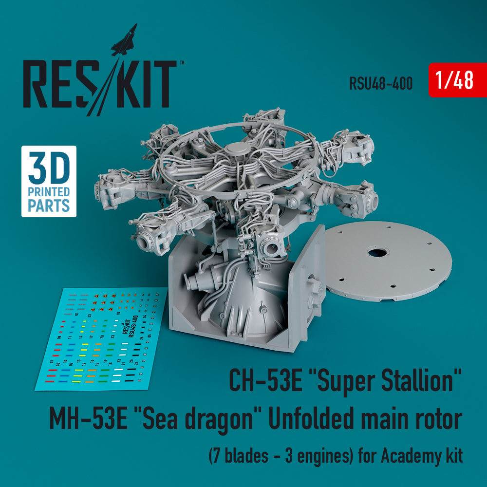 Sikorsky CH-53E Super Stallion MH-53E Sea Dragon un-folded main rotor (7 blades - 3 engines) (designed to be used with Academy kits) (3D-Printed)
