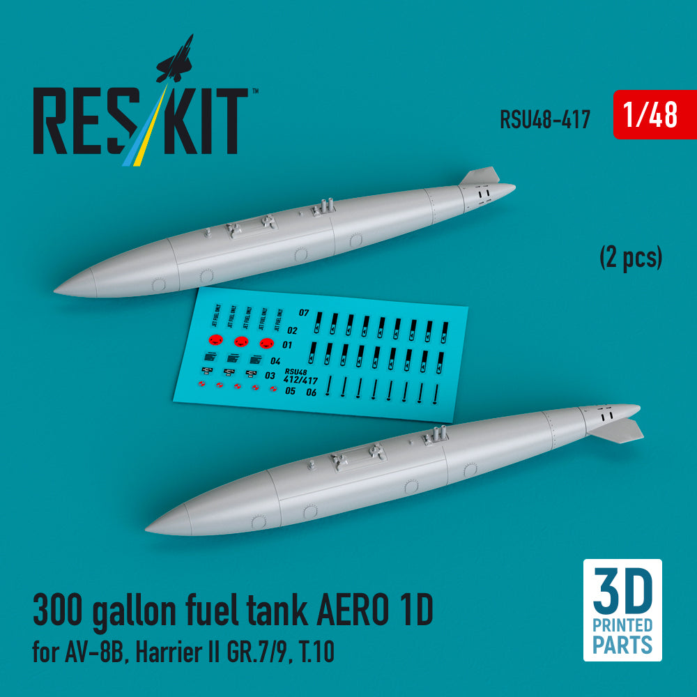 300 gallon fuel tank AERO 1D for McDonnell-Douglas AV-8B, Harrier II GR.7/9, T.10 (2 pcs) (3D-Printed)