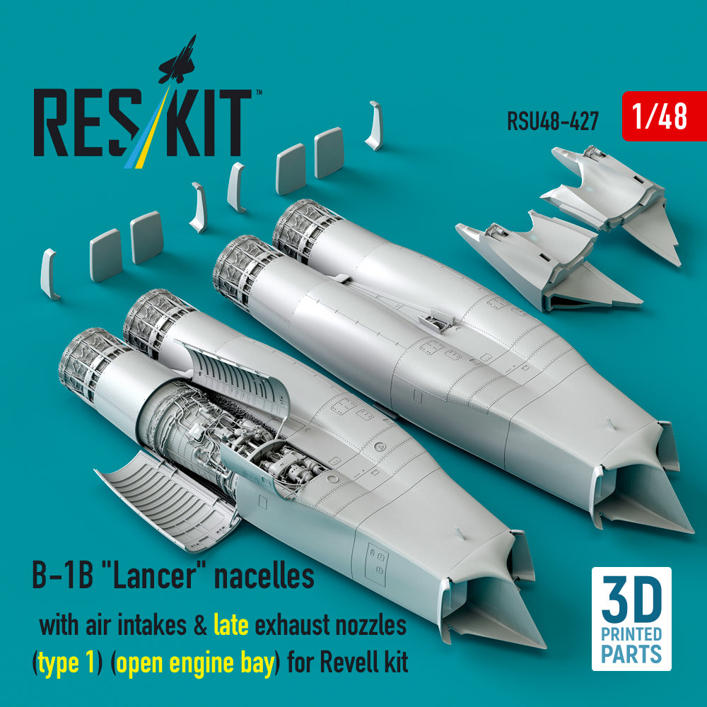 Rockwell B-1B Lancer nacelles with air intakes & late exhaust nozzles (type 1) (open engine bay) (designed to be used with Revell kits) (3D-Printed)