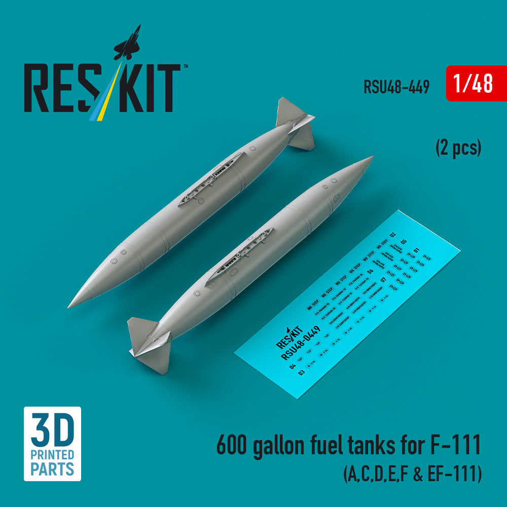 600 gallon fuel tanks for F-111 (A,C,D,E,F & EF-111) (2 pcs) (3D-Printed)