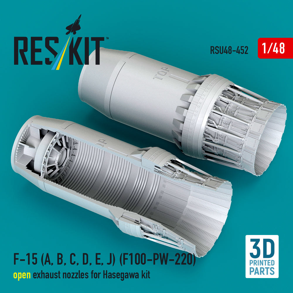 McDonnell F-15A, F-15B, F-15C, F-15D, F-15E, JF-15 Eagle (F100-PW-220) open exhaust nozzles (designed to be used with Hasegawa kits) (3D Printed)