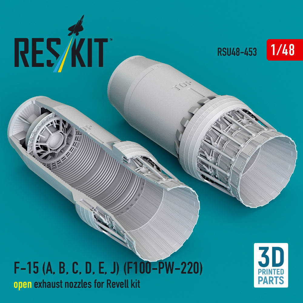 McDonnell F-15A, F-15B, F-15C, F-15D, F-15E, JF-15 Eagle (F100-PW-220) open exhaust nozzles (designed to be used with Revell kits) (3D Printed)