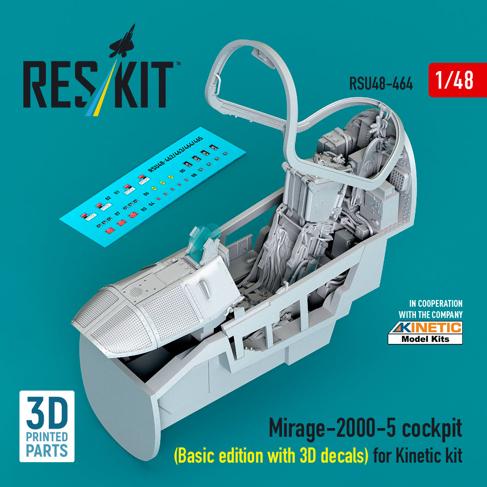 Dassault_Mirage 2000 -5 cockpit (Basic edition with 3D-decals) (designed to be used with Kinetic Model kits) (3D-Printed) (1/48)