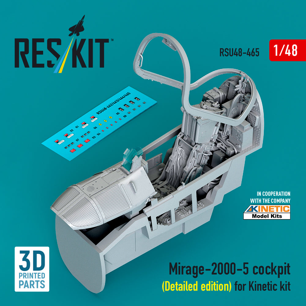 Dassault_Mirage 2000 -5 cockpit (Detailed edition) (designed to be used with Kinetic Model kits) (3D-Printed) (1/48)