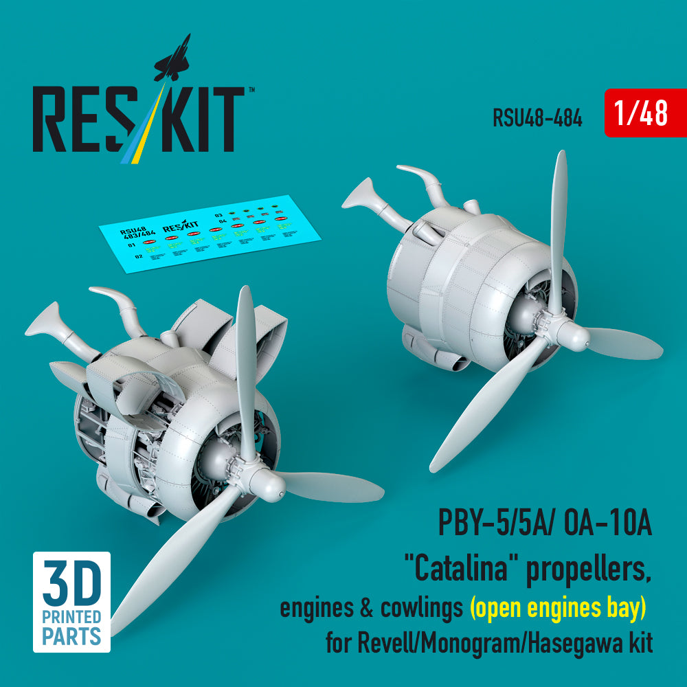Consolidated PBY-5/PBY-5A/ OA-10A Catalina propellers, engines & cowlings (open engines bay) (designed to be used with Hasegawa, Monogram and Revell kits) 3D-Printed