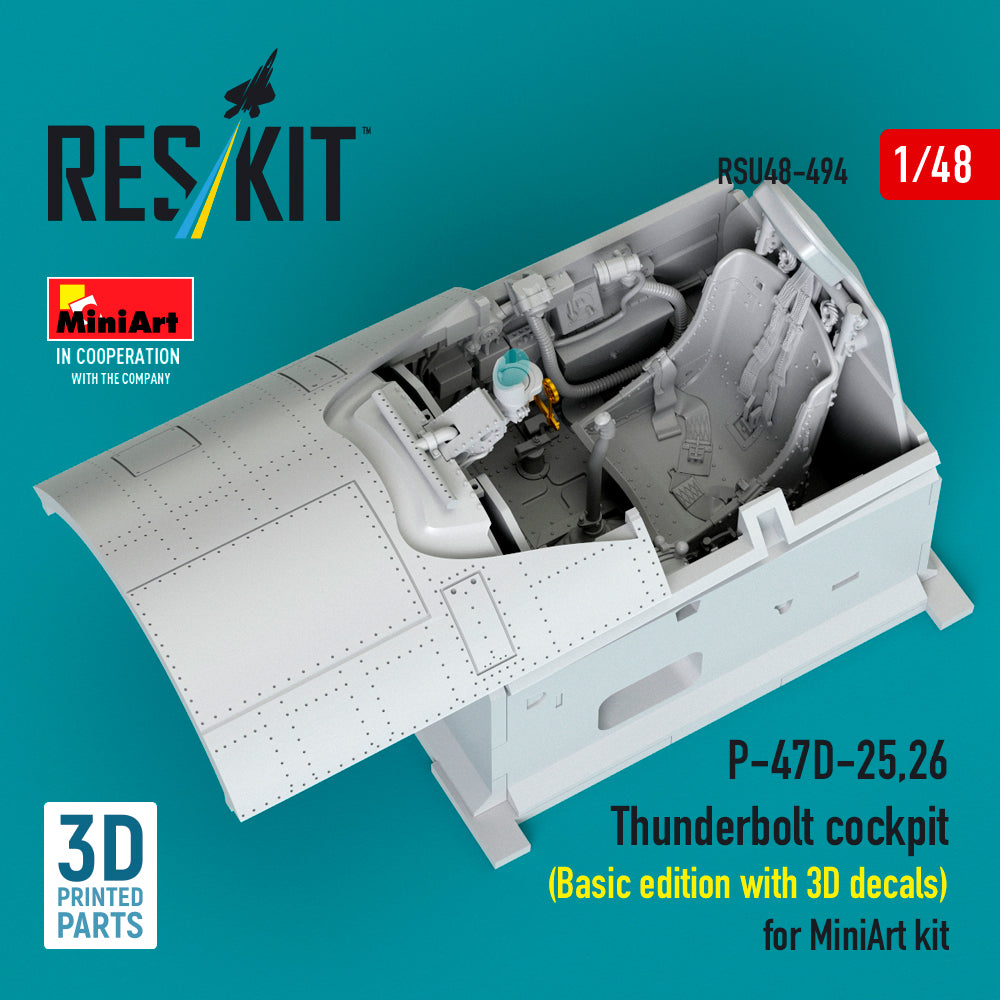 Republic P-47D-25,26 Thunderbolt cockpit (Basic edition with 3D decals) (designed to be used with MiniArt kits) (3D Printed)