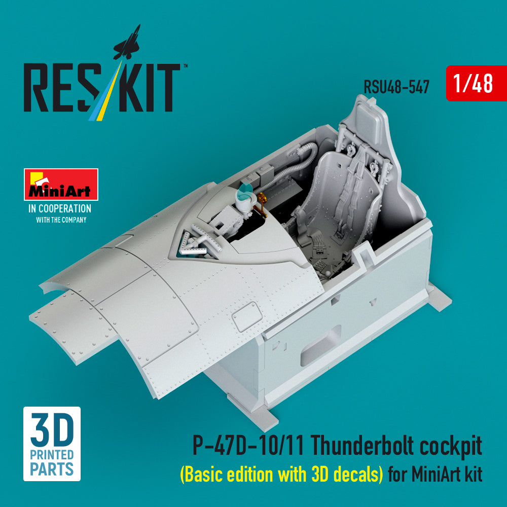 Republic P-47D-10/11 Thunderbolt cockpit (Basic edition with 3D decals) (designed to be used with MiniArt kits) (3D Printed)