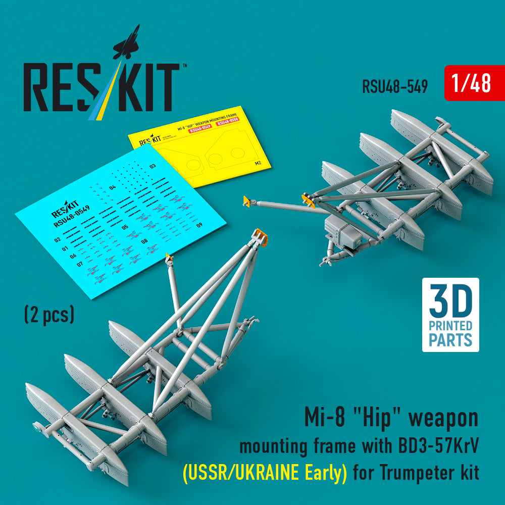 Mil Mi-8 Hip weapon mounting frame with BD3-57KrV (designed to be used with Trumpeter kits) (USSR/UKRAINE Early) (2 pcs) (3D-Printed) (1/48)