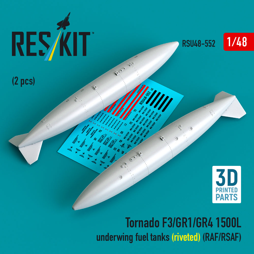 Panavia Tornado F.3/GR.1/GR.4 1500L underwing fuel tanks (riveted) (RAF/RSAF) (2 pcs) (3D-Printed) (1/48)