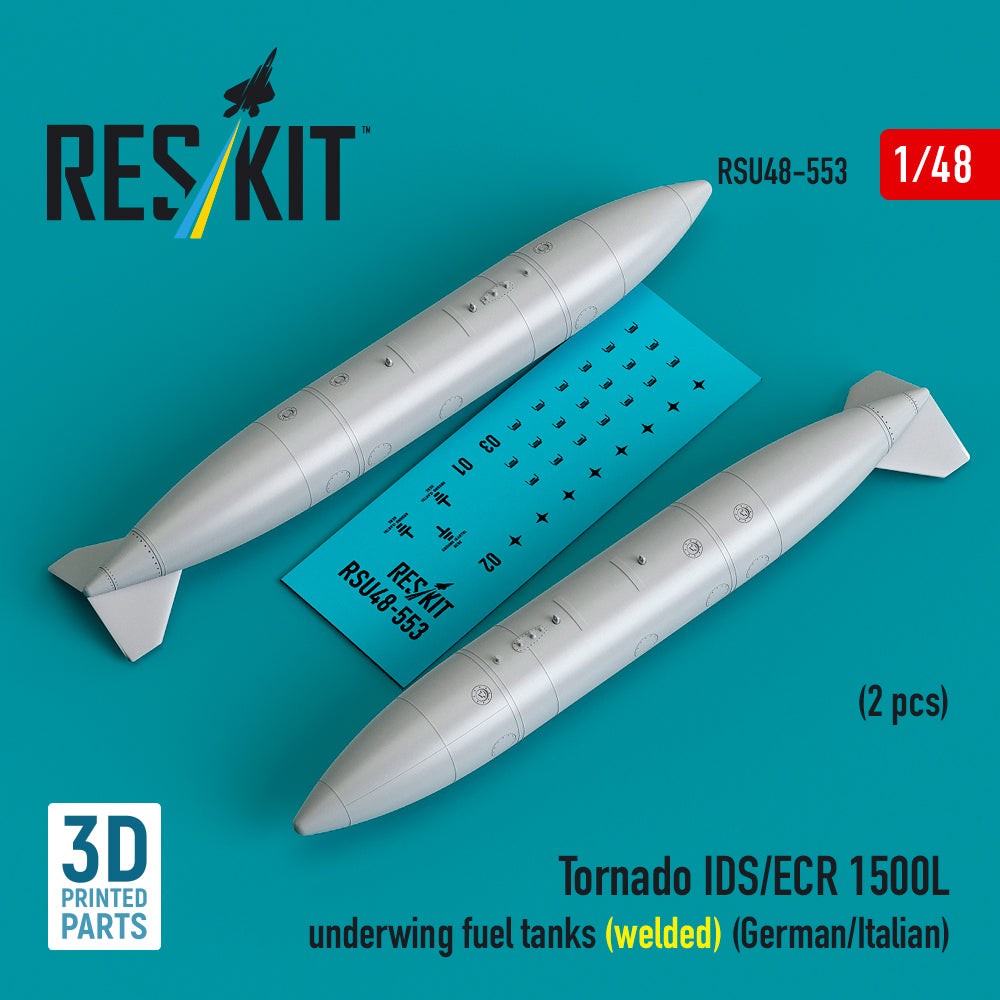 Panavia Tornado IDS/ECR 1500L underwing fuel tanks (welded) (German AF / Italian AF) (2 pcs) (3D-Printed) (1/48)