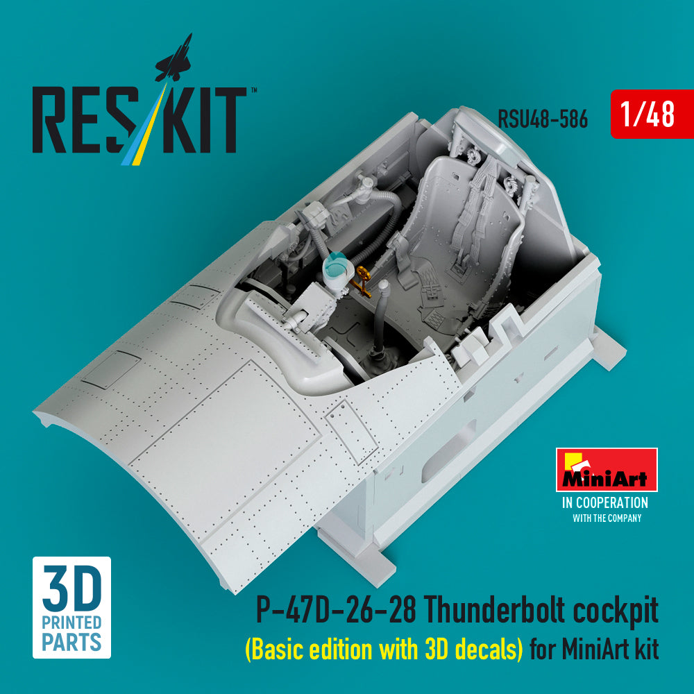 Republic P-47D-26-28 Thunderbolt cockpit (Basic edition with 3D decals) (designed to be used with MiniArt kits) (3D Printed)