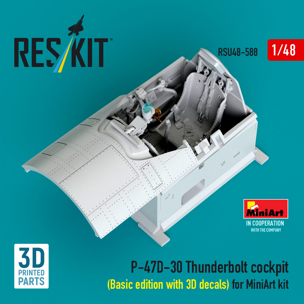 Republic P-47D-30 Thunderbolt cockpit (Basic edition with 3D decals) (designed to be used with MiniArt kits) (3D Printed)