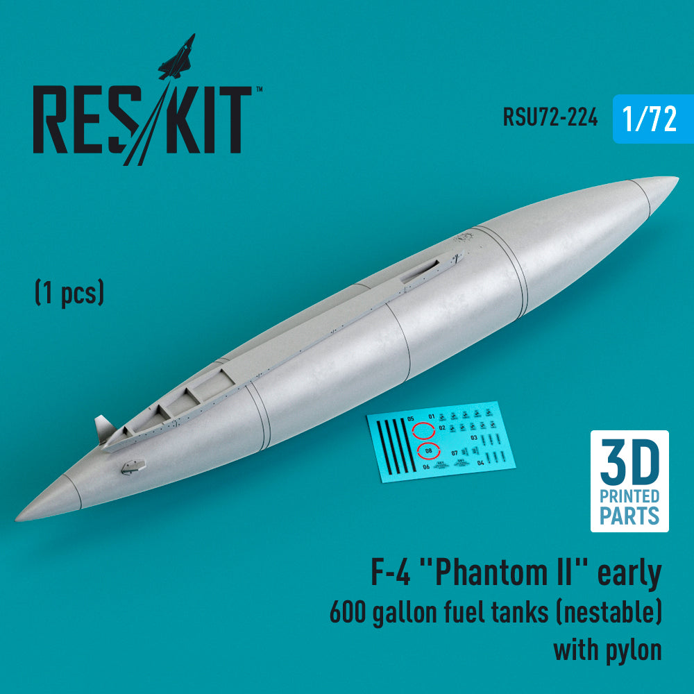 McDonnell F-4 Phantom II early 600 gallon fuel tanks (nestable) with pylon (1 pc) (3D-Printed)