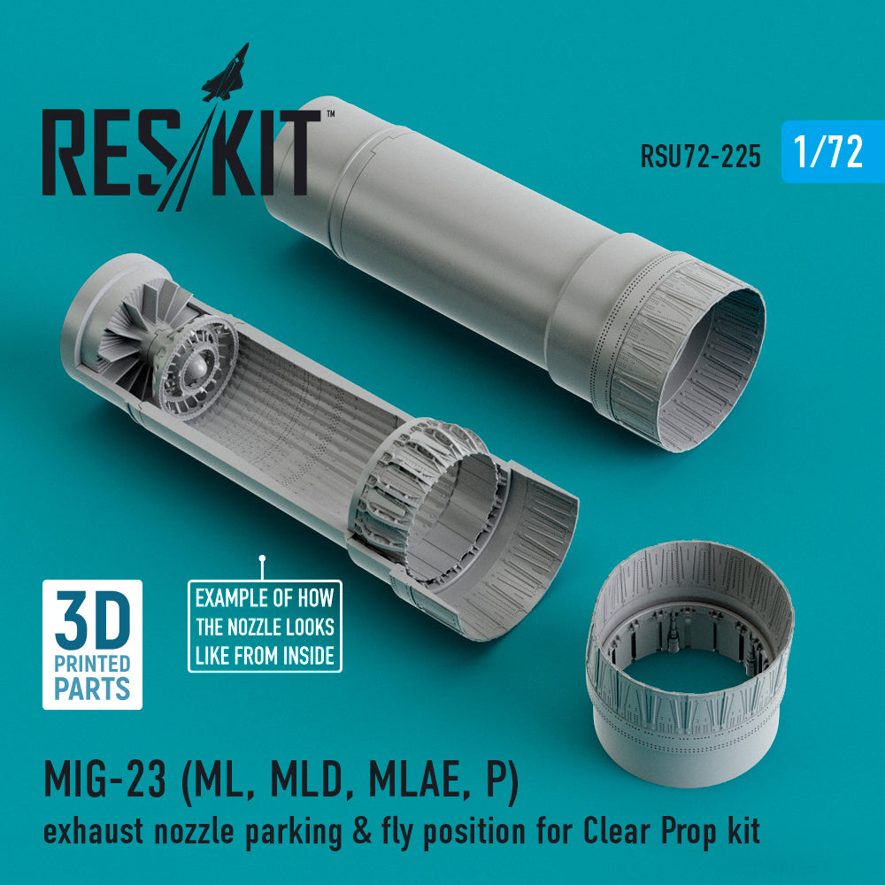 Mikoyan MiG-23 (ML, MLD, MLAE, P) exhaust nozzle parking & fly position (designed to be used with Clear Prop Models kits) (3D-Printed) (1/72)