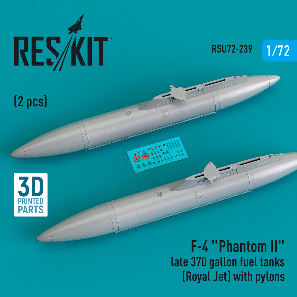 McDonnell F-4 Phantom II late 370 gallon fuel tanks (Royal Jet) with pylons (2 pcs) (3D-Printed)