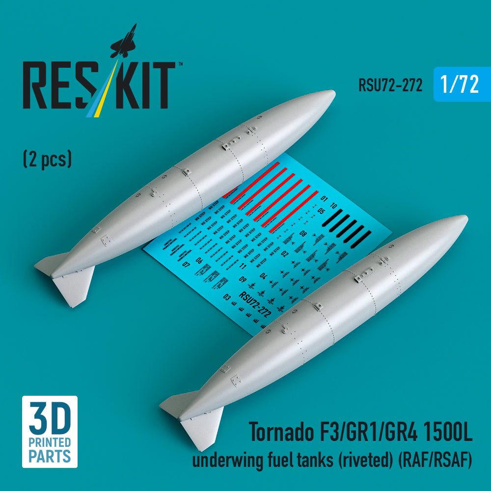 Panavia Tornado F.3/GR.1/GR.4 1500L underwing fuel tanks (riveted) (RAF/RSAF) (2 pcs) (3D-Printed) (1/72)
