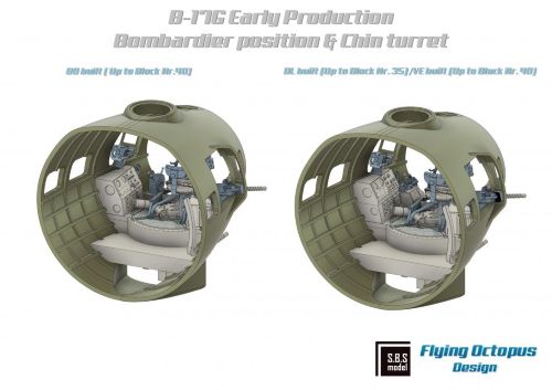 Boeing B-17G Flying Fortress Bombardier position & Chin turret upgrade (designed to be used with Hong Kong Models kits) Please see SBSRF4802 for a more detailed set including brass and (3D-Printed) instruments