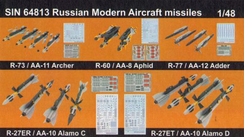 Soviet MODERN AIRCRAFT MISSILES This Big-Sin set includes these Eduard Brassin sets....ED648071 R-73 / AA-11 Archer ED648082 R-60 / AA-8 Aphid ED648094 R-27ER / AA-10 Alamo-C ED648101 R-27ET / AA-10 Alamo-D ED648143 R-77 / AA-12 Adder