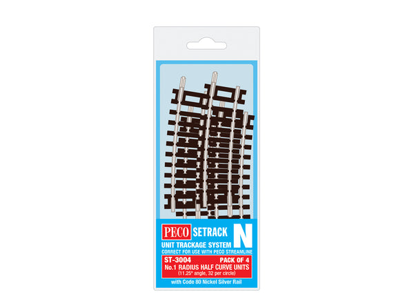 Peco Half Curve, 1st Radius (Pack of 4) ST-3004