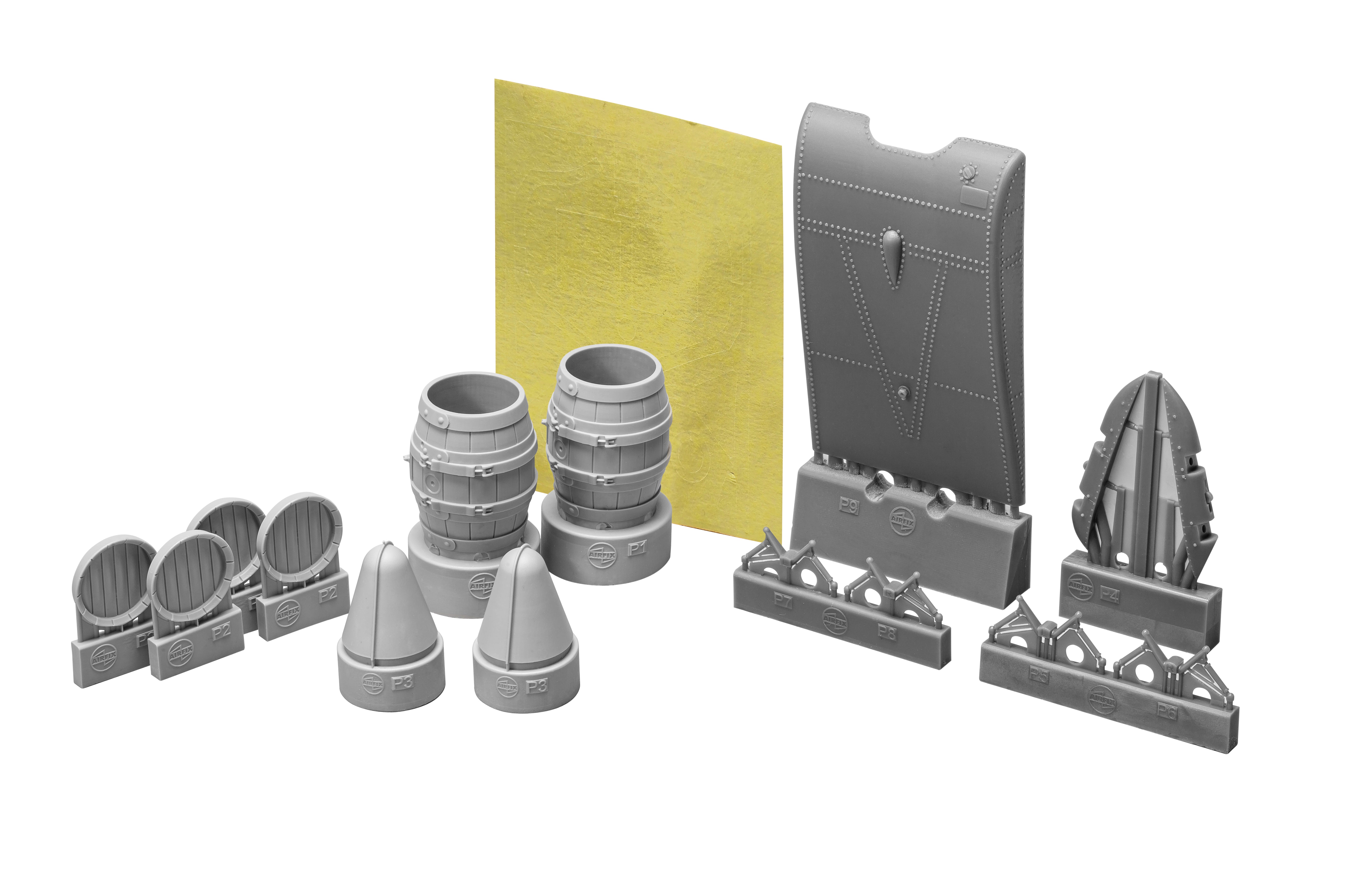 Collection of various 3D-printed models on a white background