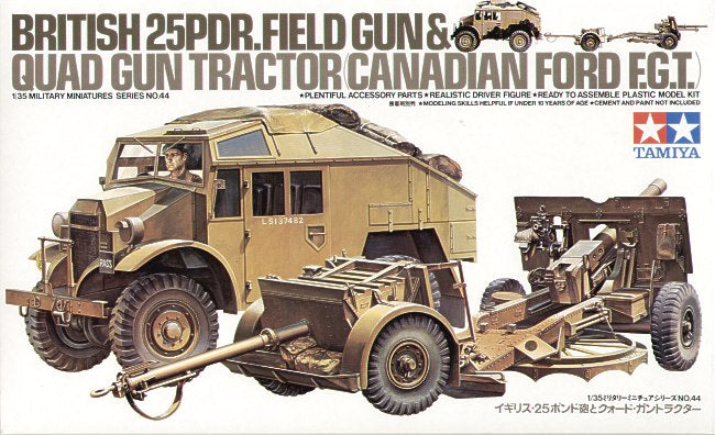 Ford Quad Gun Tractor, British 25Pdr gun, limber and driver figure