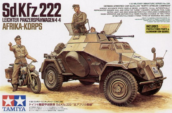 German Sd.Kfz.222 DAK/Afrika Korps with crew and DKW motorcycle with rider
