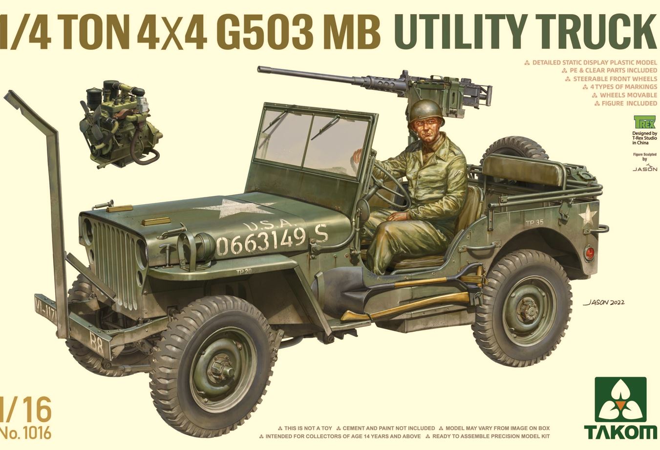 Takom Takom Andys Hobby Headquarters 1/16 Us Army 1/4 Ton Utility Truck & Driver 1016 Overlord TAK1016