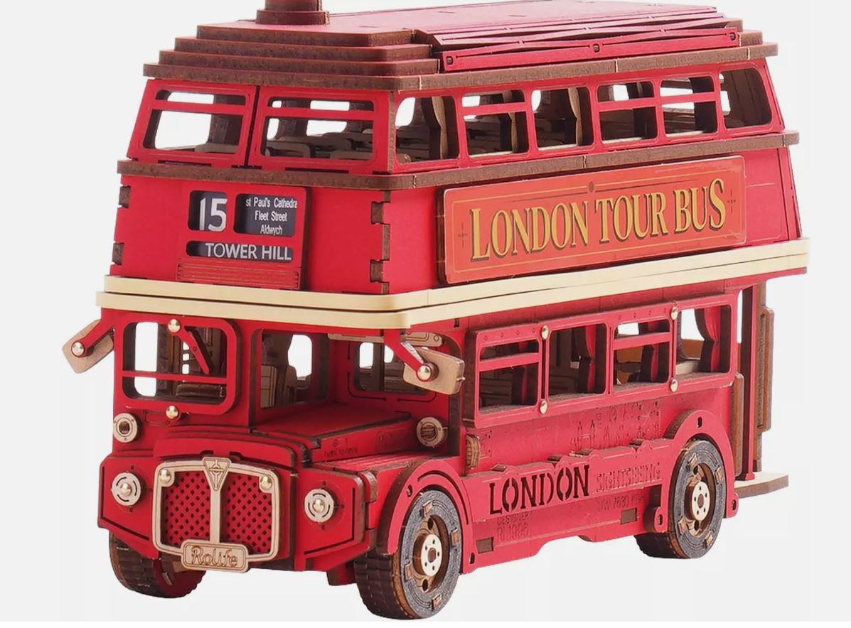 Rolife ROKR TGM02 3D Wooden Puzzle London Tour Bus Model Kits for the Family to enjoy.