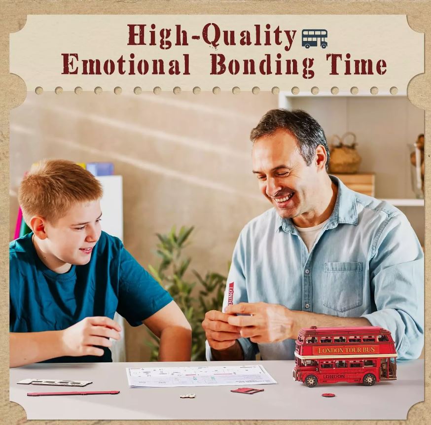 Rolife ROKR TGM02 3D Wooden Puzzle London Tour Bus Model Kits for the Family to enjoy.