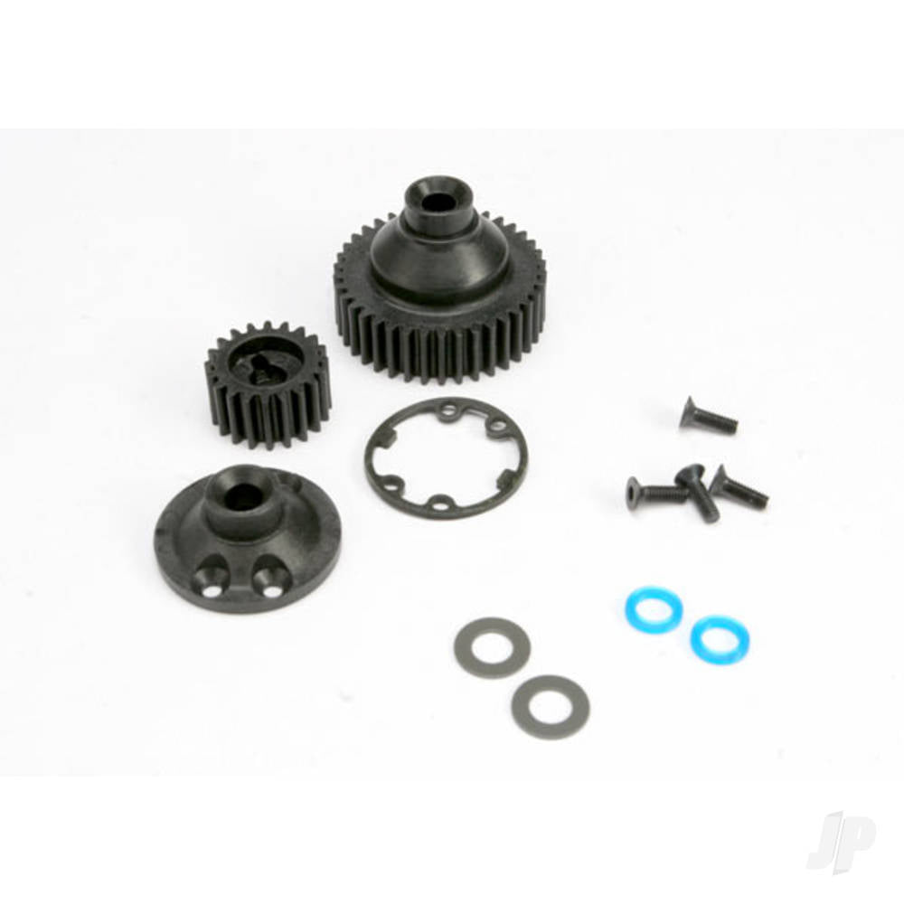 Traxxas Gears, Differential 38-T (1pc) / Differential drive gear 20-T / side cover plate (1pc) / gasket (1pc) / output gear seals (x-ring) (2 pcs) / 2.5x8mmCCS (4 pcs) / 5x10x.5mmTW (2 pcs) TRX5579