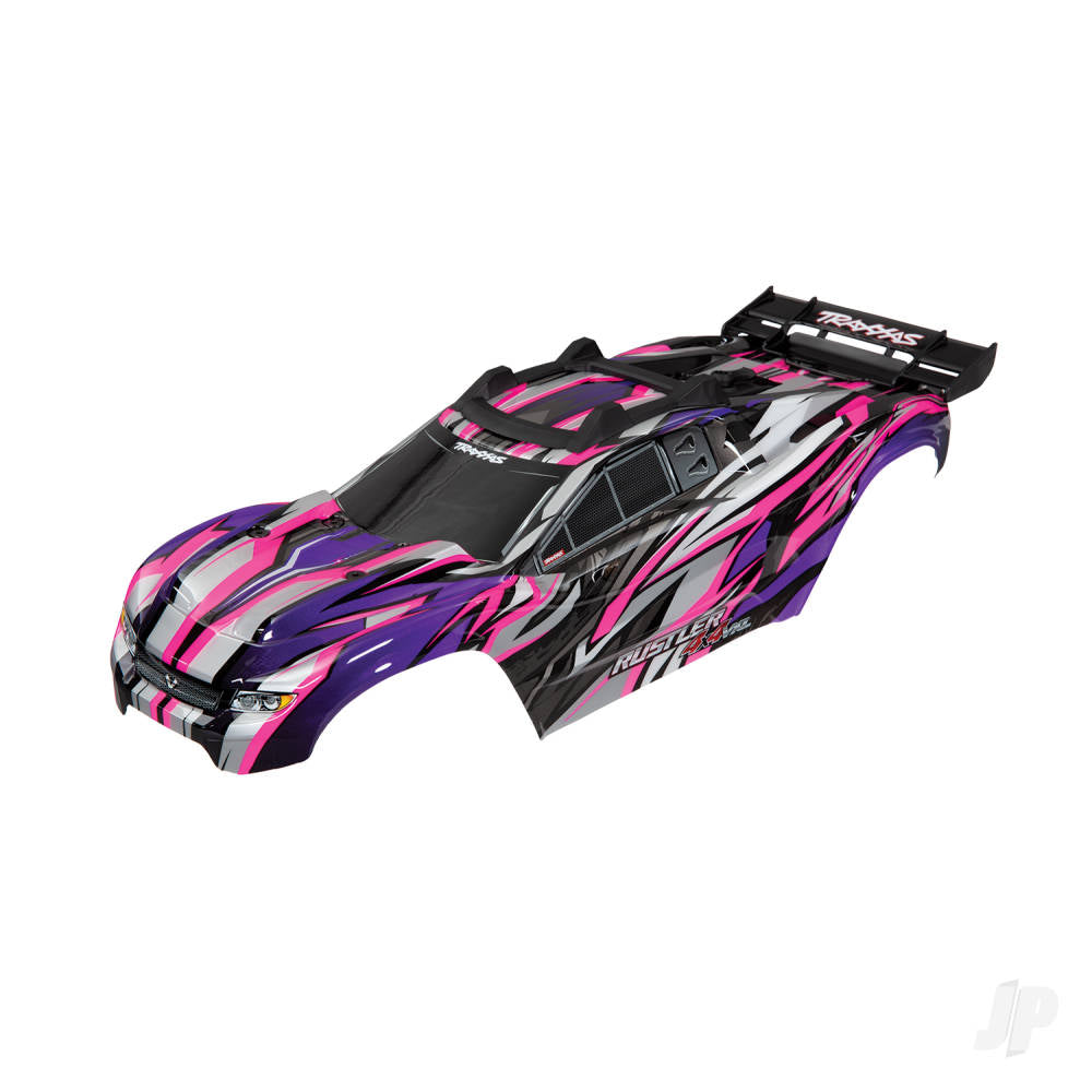 Traxxas Body, Rustler 4X4 VXL, pink/ window, grille, lights decal sheet (assembled with front & rear body mounts and rear body support for clipless mounting) TRX6717P
