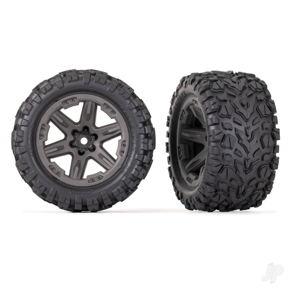 Traxxas Tyres & wheels, assembled, glued (2.8") (RXT gray wheels, Talon EXT Tyres, foam inserts) (4WD electric front/rear, 2WD electric front only) (2) (TSM rated) TRX6763