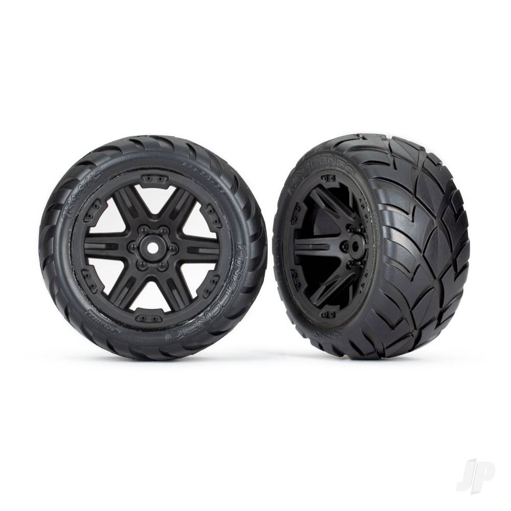 Traxxas Tyres & wheels, assembled, glued (2.8') (RXT black wheels, Anaconda tyres, foam inserts) (2WD electric rear) (2) (TSM rated) TRX6768