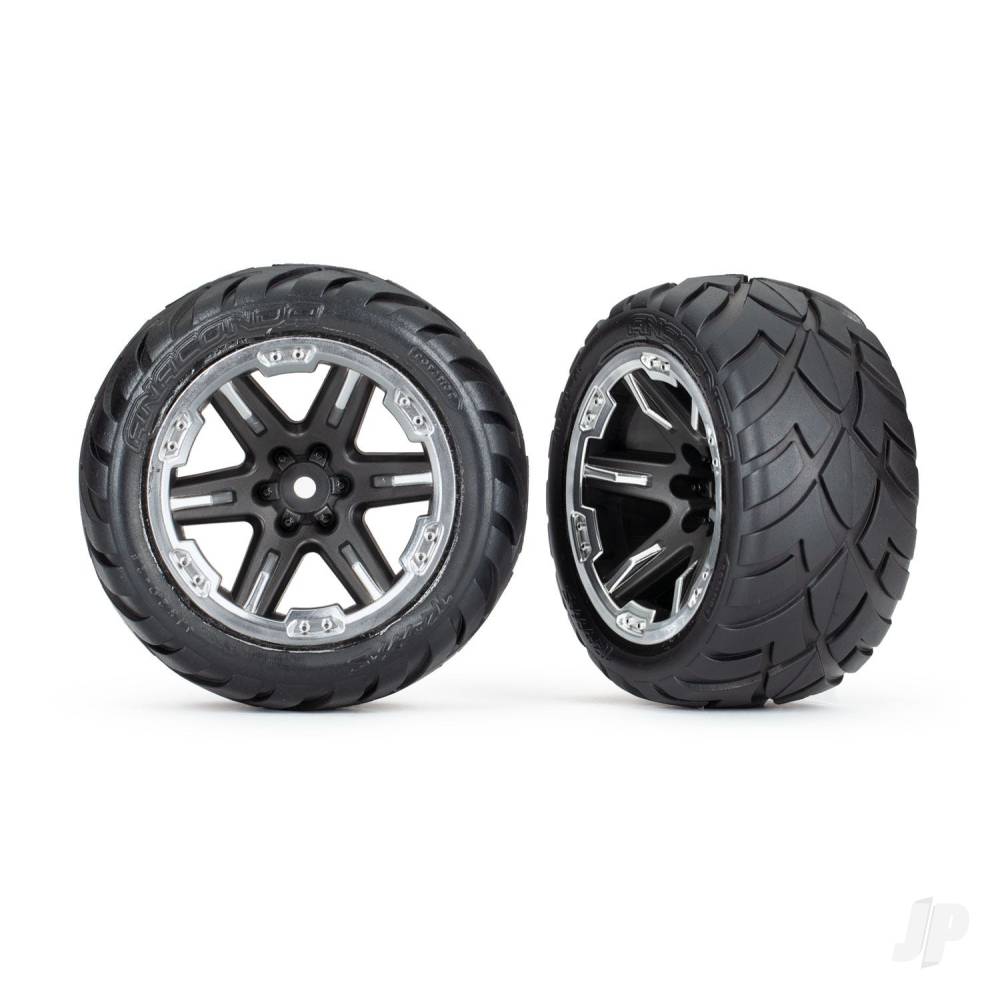 Traxxas Tyres & wheels, assembled, glued (2.8') (RXT black & chrome wheels, Anaconda tyres, foam inserts) (4WD electric front/rear, 2WD electric front only) (2) (TSM rated) TRX6775X