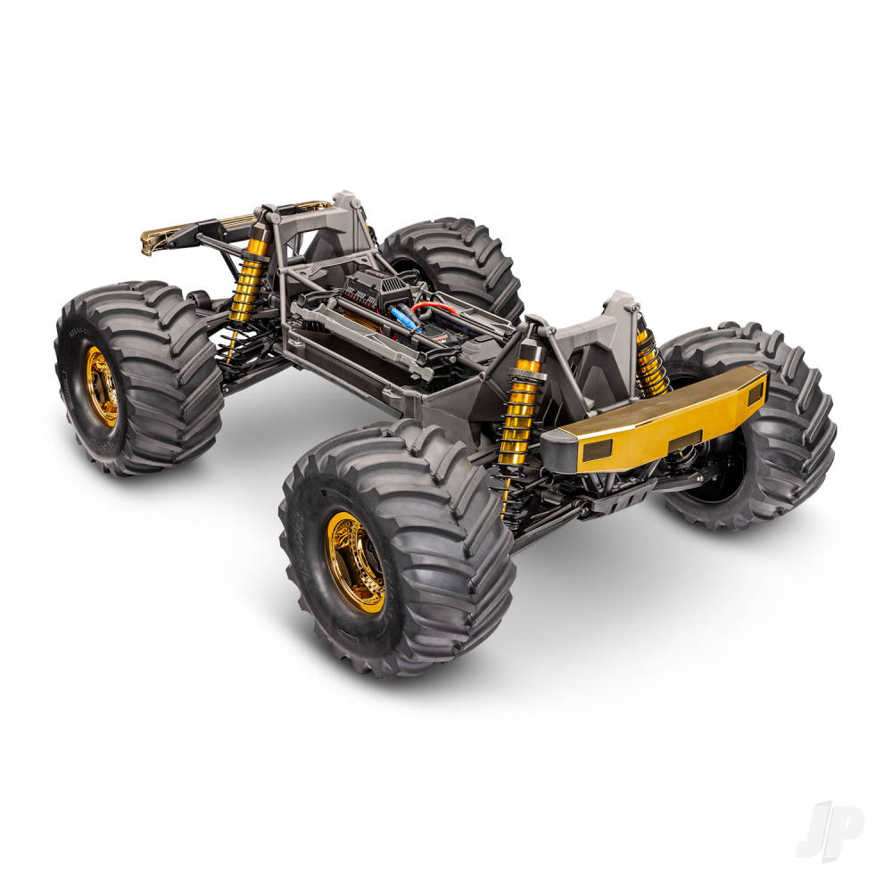 Model of a monster truck with large wheels on a white background