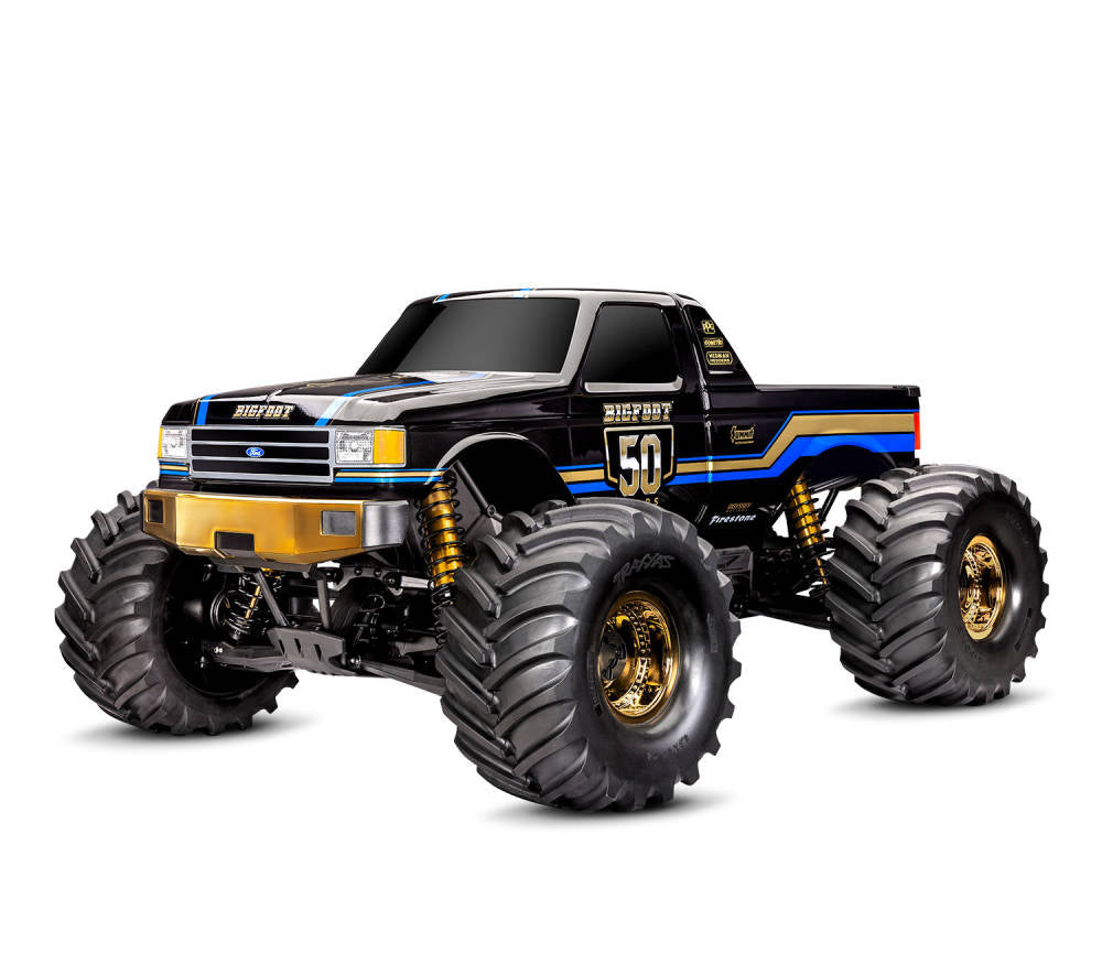 Monster truck with large wheels on a white background