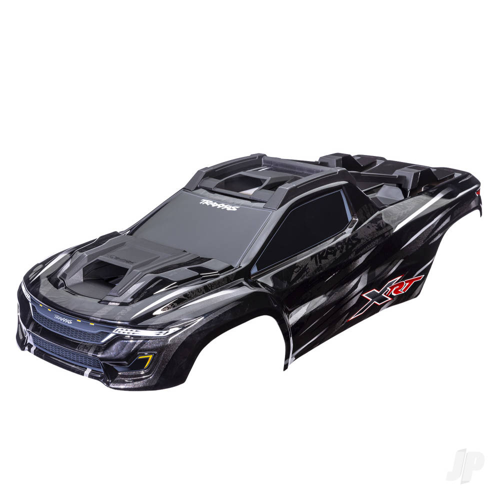 Traxxas Body, XRT black (painted, decals applied) (assembled with front & rear body supports for clipless mounting, roof & hood skid pads) TRX7840