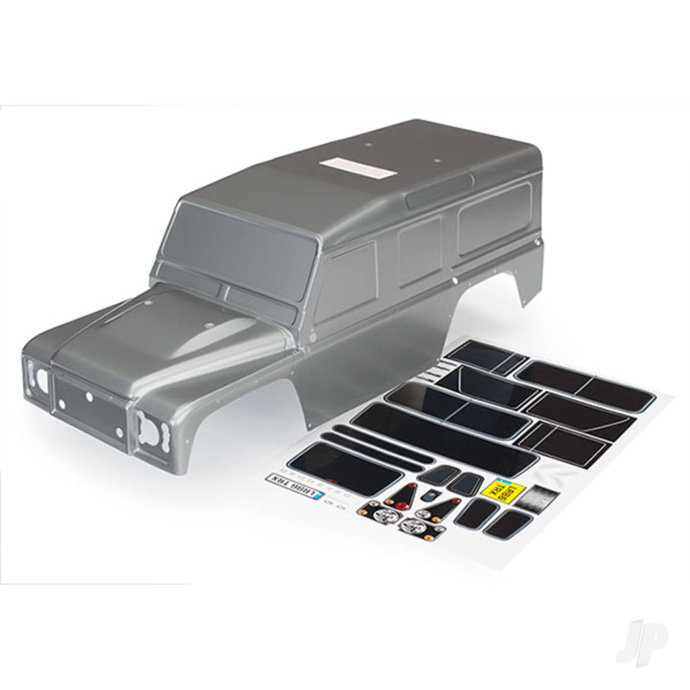 Traxxas Body, Land Rover Defender, graphite silver (painted) / decals TRX8011X