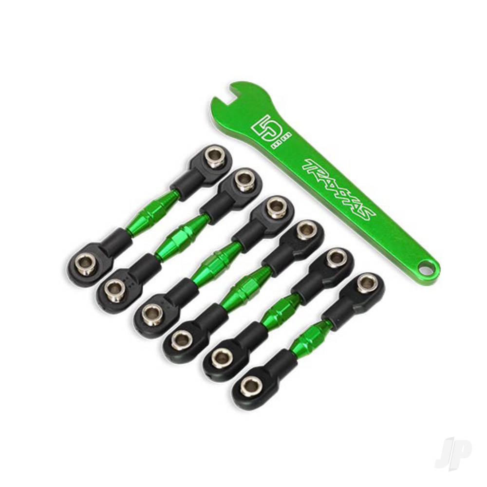 Traxxas Turnbuckles, aluminium (Green-anodised), camber links, 32mm (Front) (2 pcs) / camber links, 28mm (Rear) (2 pcs) / toe links, 34mm (2 pcs) / aluminium wrench TRX8341G