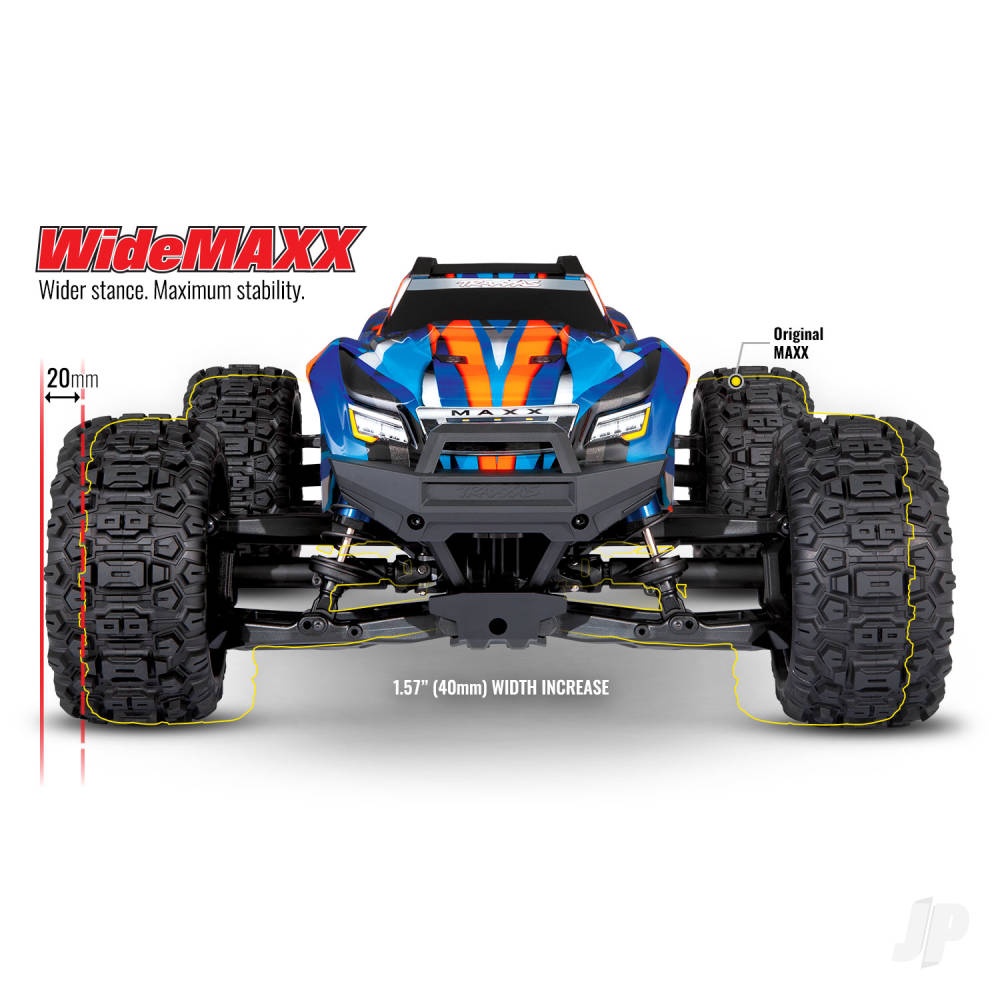 Traxxas Green Maxx monster truck showcasing WideMAXX wider stance for maximum stability and performance.