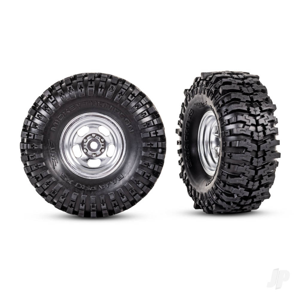 Traxxas Tyres & wheels, assembled (1.0" satin chrome wheels, Mickey Thompson Baja Pro¢ Xs 2.4x1.0" tires) (2) TRX9872