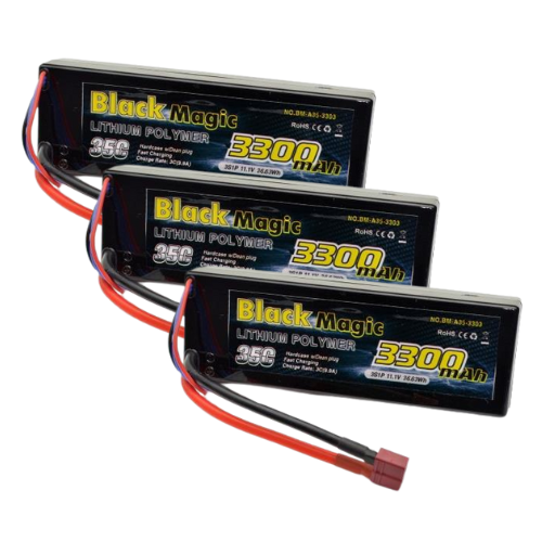 3x Black Magic 3300Mah 11.1V 3S1P 35C Hardcase T-Type Connector O-BM35-3303T
