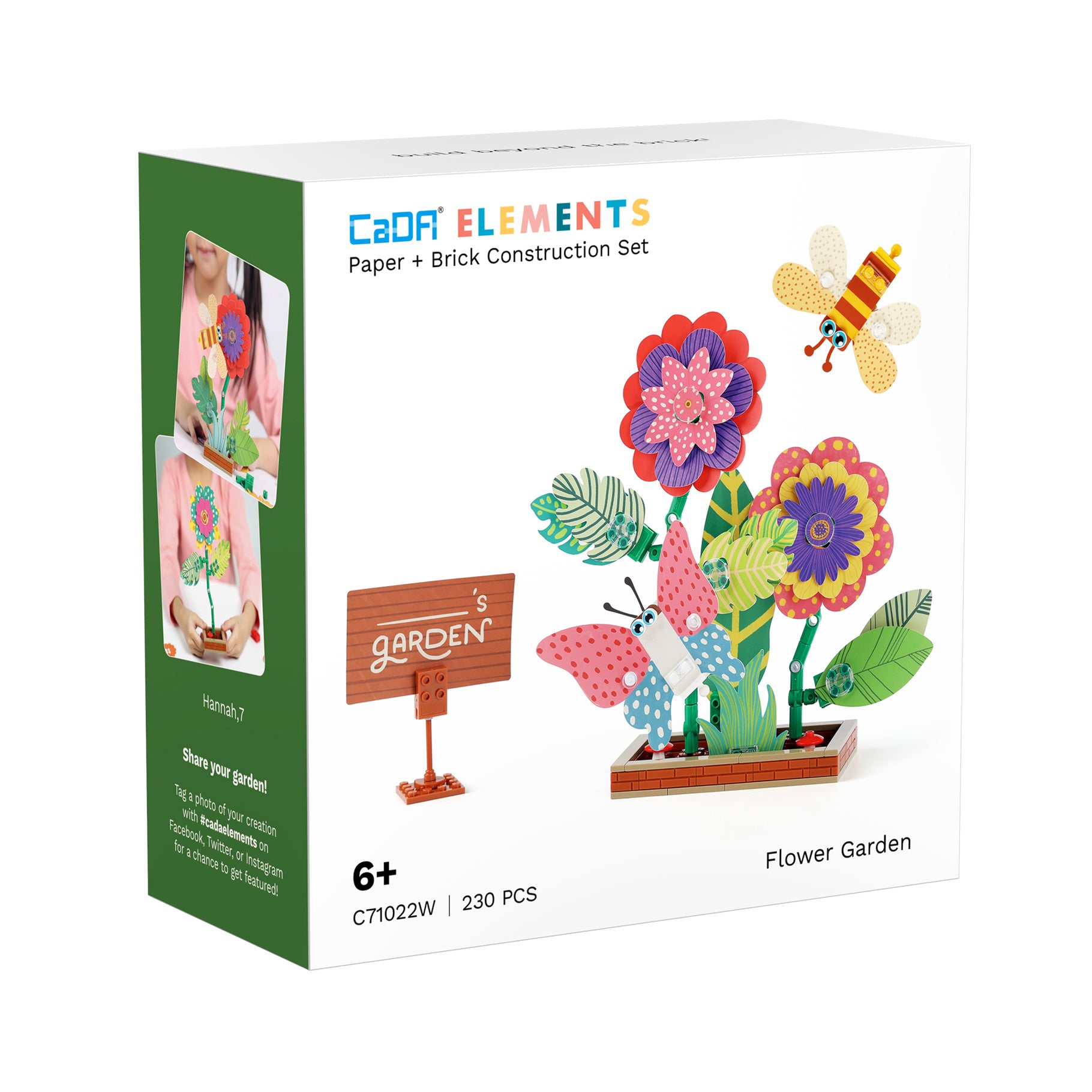 CaDA Flower Garden model C71022W 230-piece set for creative builders with vibrant flowers and garden sign.