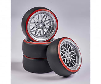 Carson 1:10 Wheel Set Drift (4) Silver/Red C900156