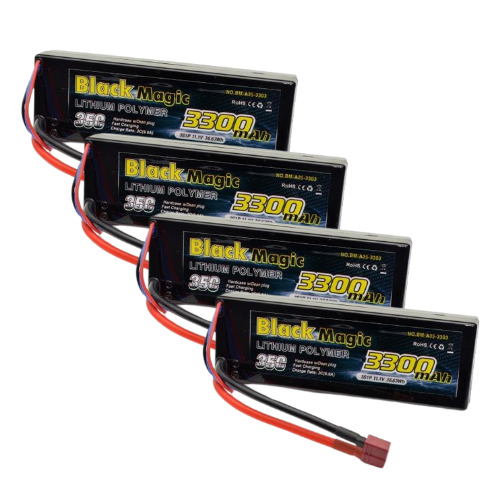 4x Black Magic 3300Mah 11.1V 3S1P 35C Hardcase T-Type Connector (O-BM35-3303T)