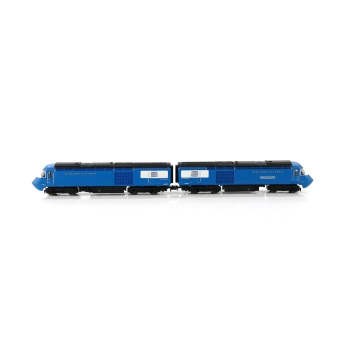 Dapol Class 43 HST Blue Pullman model train showcasing two blue locomotive engines in detail.